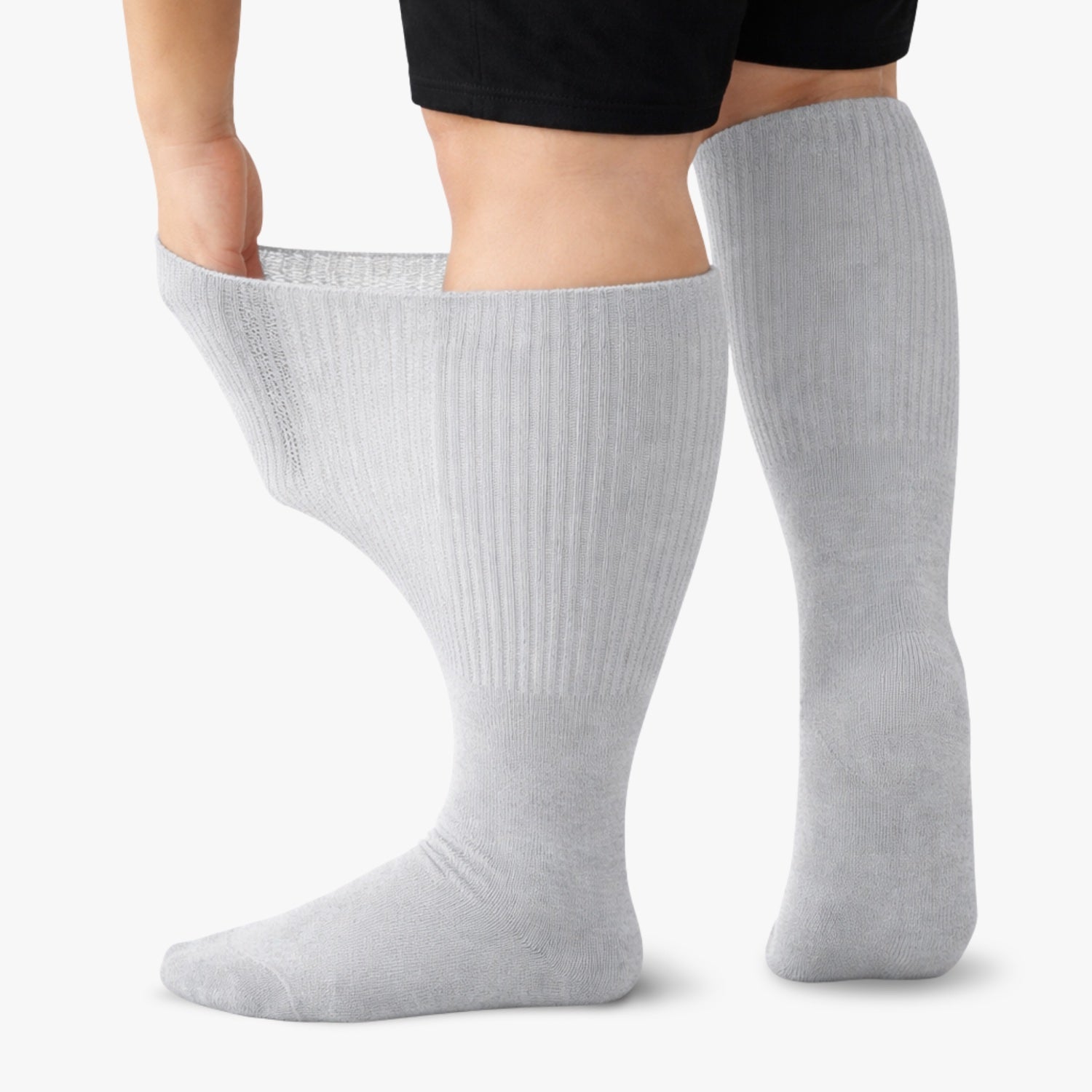 Chaussettes diabétiques extra-larges grises, bord extensible non comprimant étiré à la main